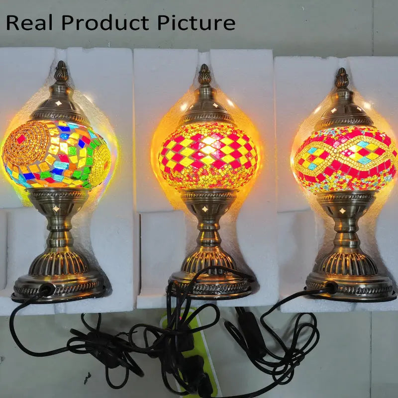 DecorBites™ Colorful Mosaic Table Lamp, Handmade Stained Glass Lampshade