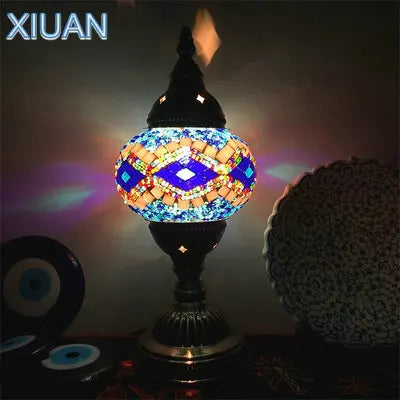 DecorBites™ Colorful Mosaic Table Lamp, Handmade Stained Glass Lampshade