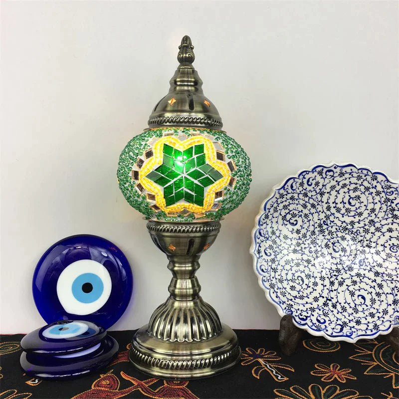 DecorBites™ Colorful Mosaic Table Lamp, Handmade Stained Glass Lampshade