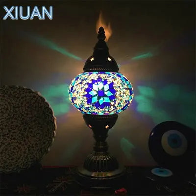 DecorBites™ Colorful Mosaic Table Lamp, Handmade Stained Glass Lampshade