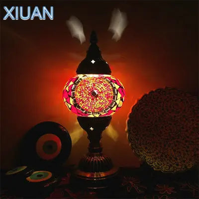 DecorBites™ Colorful Mosaic Table Lamp, Handmade Stained Glass Lampshade