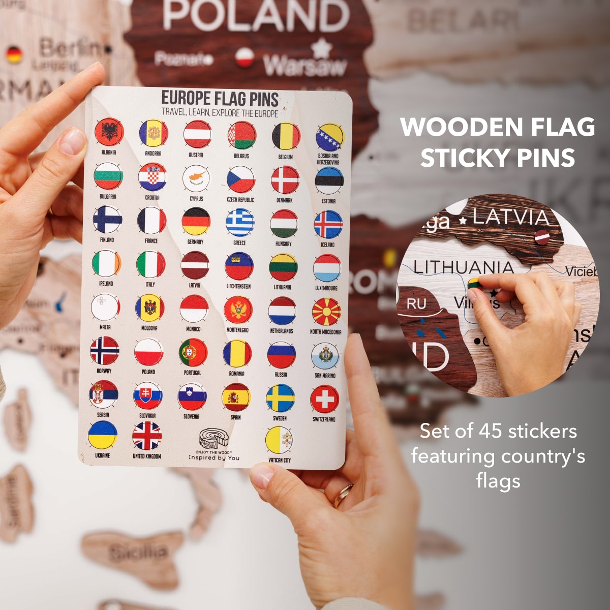 3D Europe Wooden Map Cappuccino