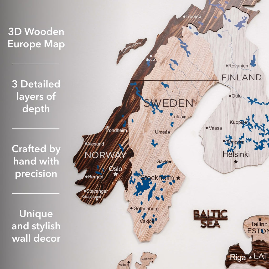 3D Europe Wooden Map Cappuccino