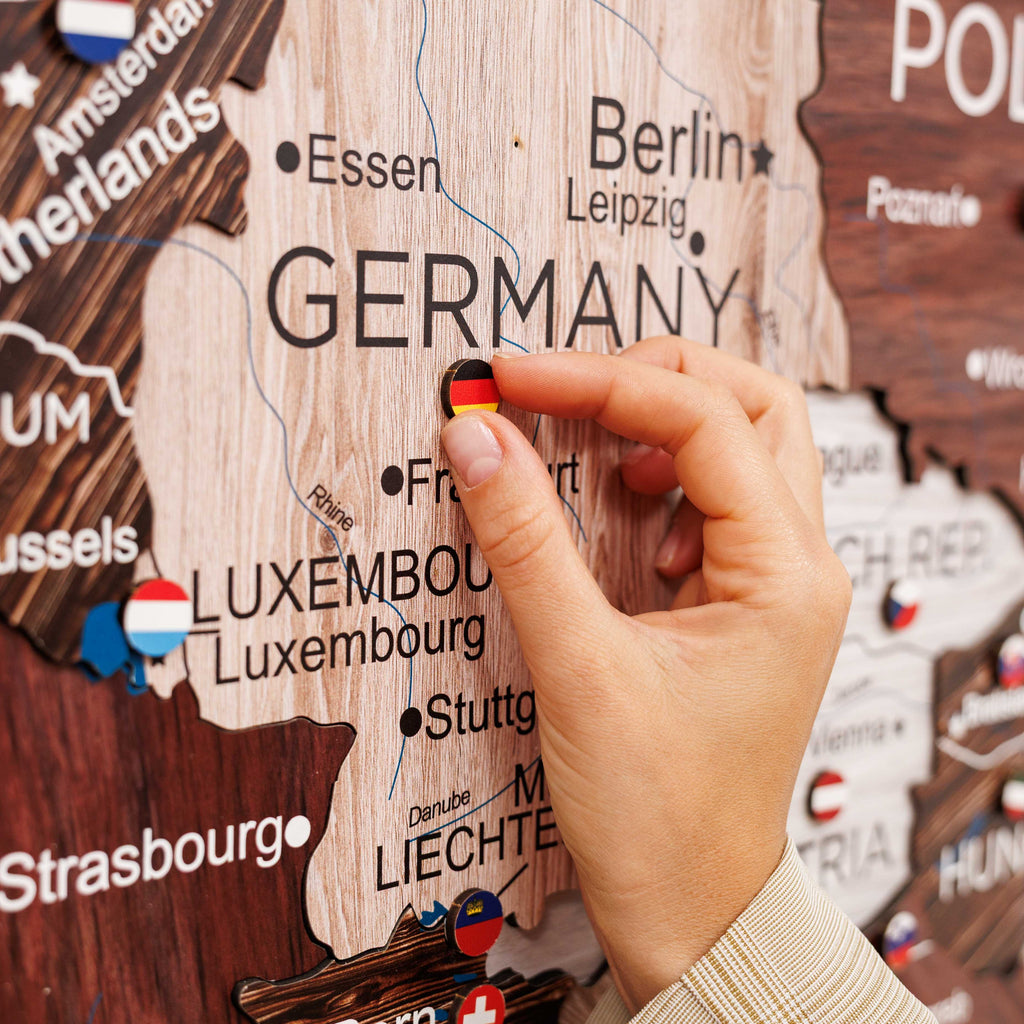 3D Europe Wooden Map Cappuccino