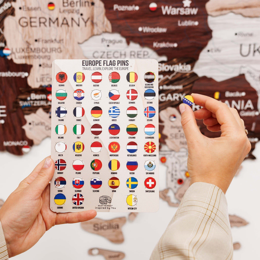 3D Europe Wooden Map Cappuccino