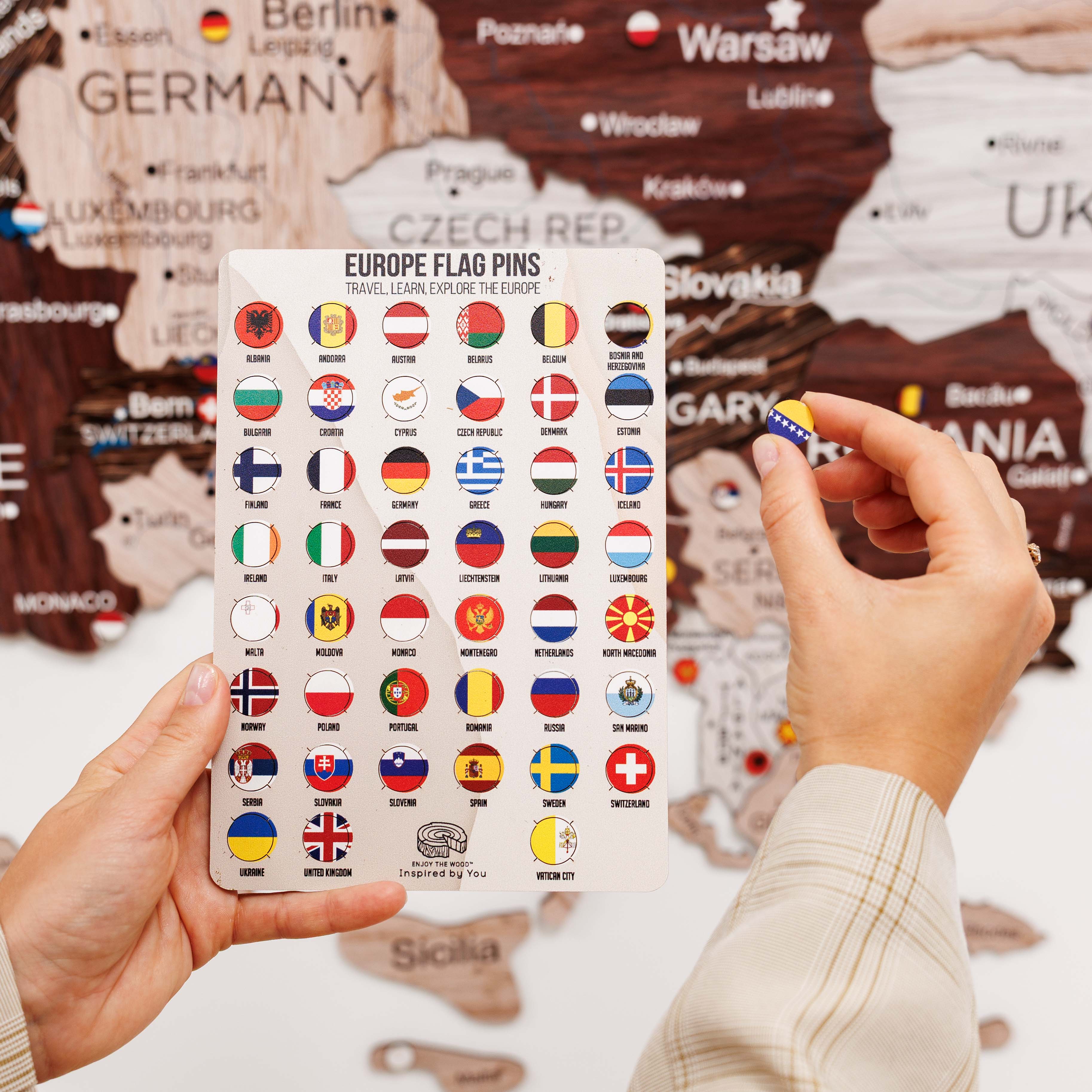 3D Europe Wooden Map Cappuccino