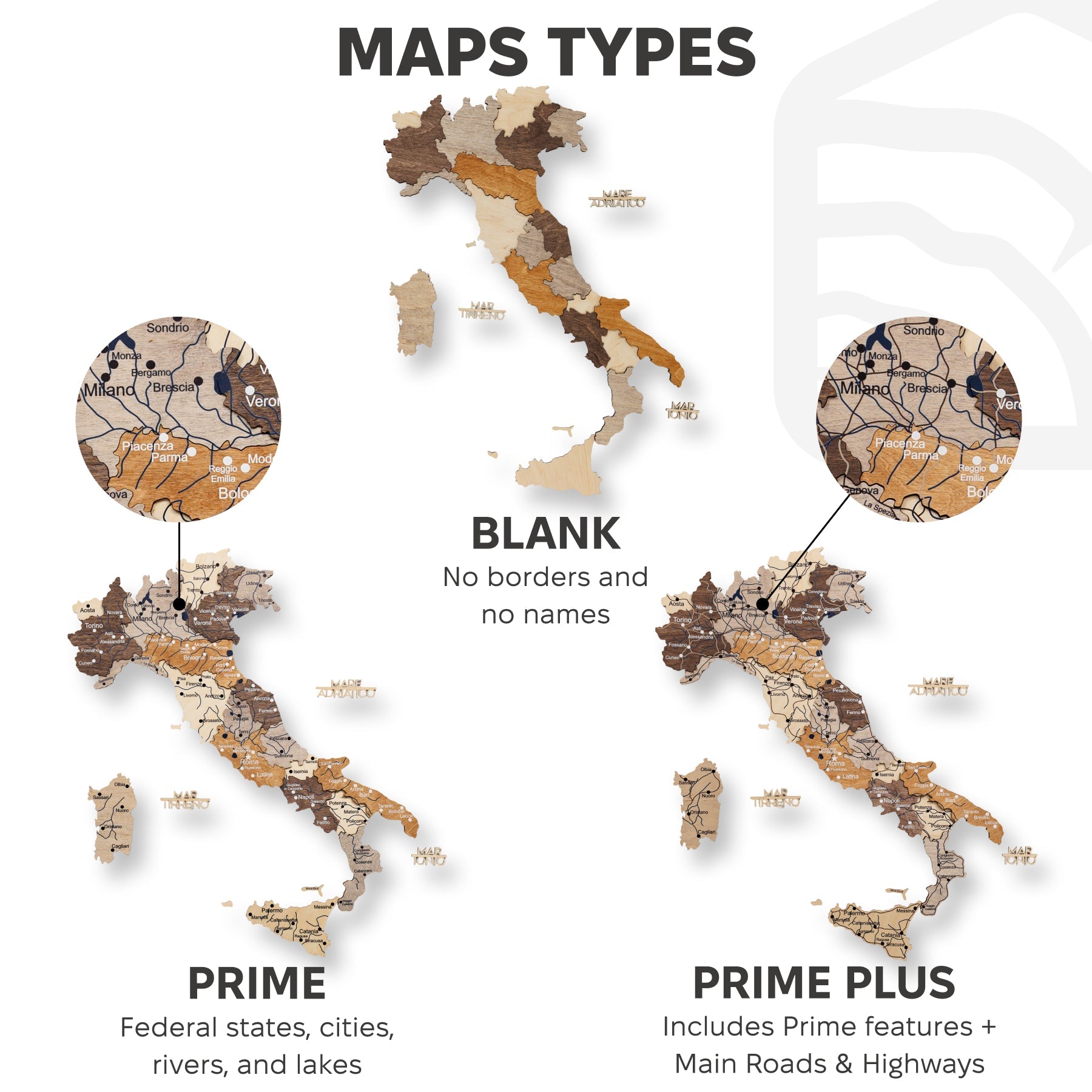 Wooden Map of Italy – Multicolor