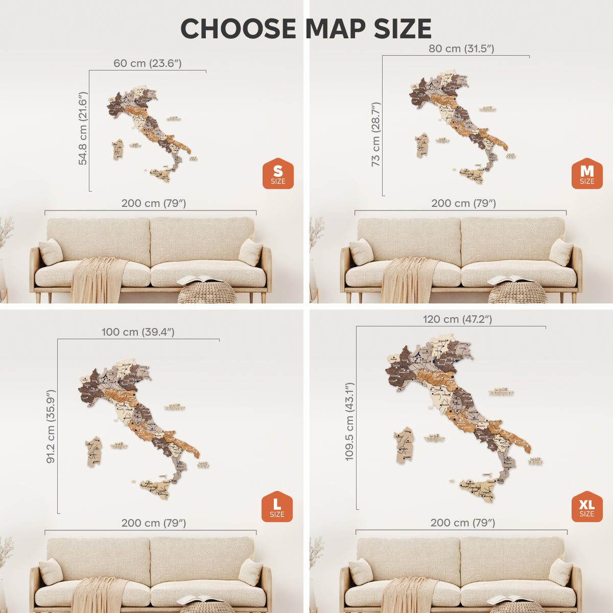 Wooden Map of Italy – Multicolor