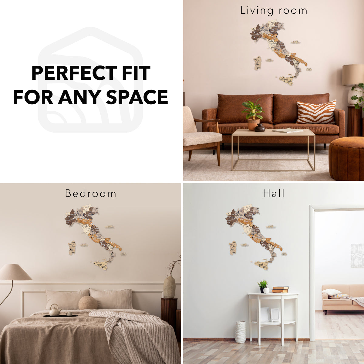 Wooden Map of Italy – Multicolor