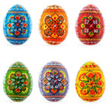 Set of 6 Pearlized Ukrainian Pysanky Wooden Easter Eggs 2.5 Inches