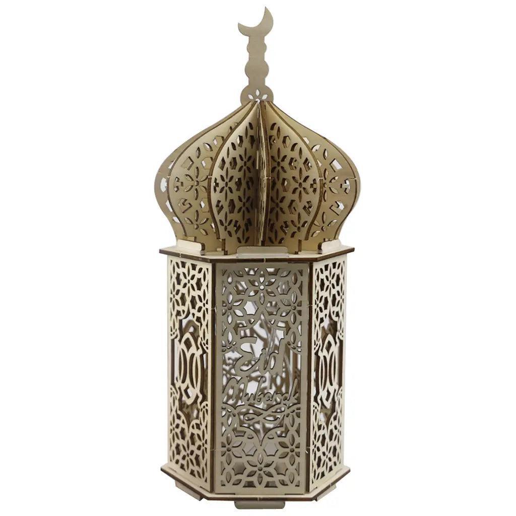 MR023 Eid Mubarak LED Wooden Lantern Ramadan Decoration