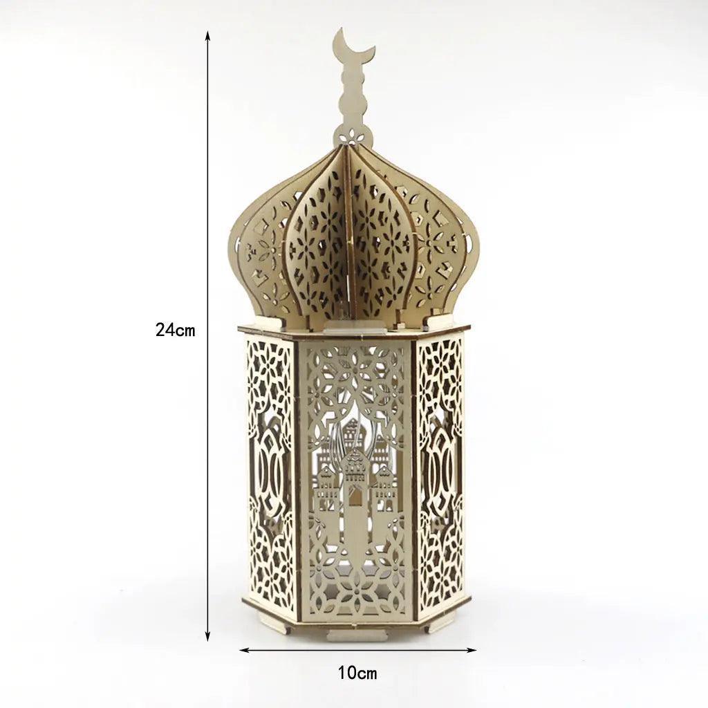 MR023 Eid Mubarak LED Wooden Lantern Ramadan Decoration