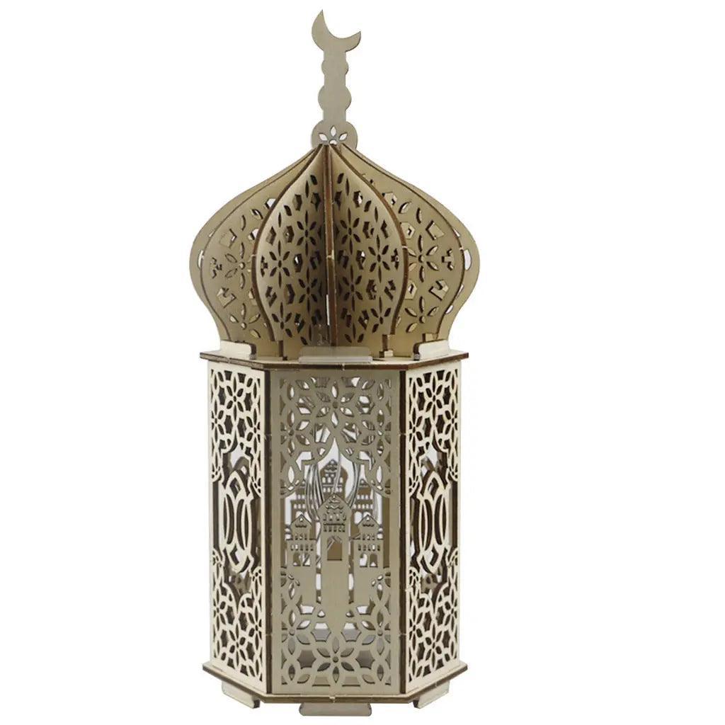 MR023 Eid Mubarak LED Wooden Lantern Ramadan Decoration