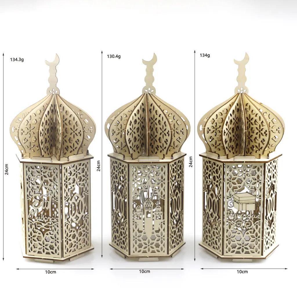 MR023 Eid Mubarak LED Wooden Lantern Ramadan Decoration