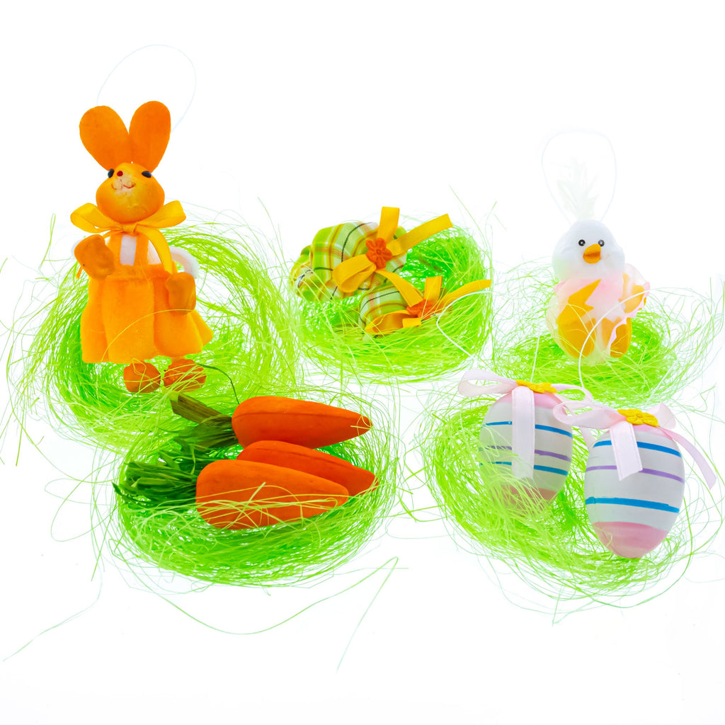 Set of 9 Easter Egg Hunt Toys With Bunny Hats and Ornaments 4 Inches Tall